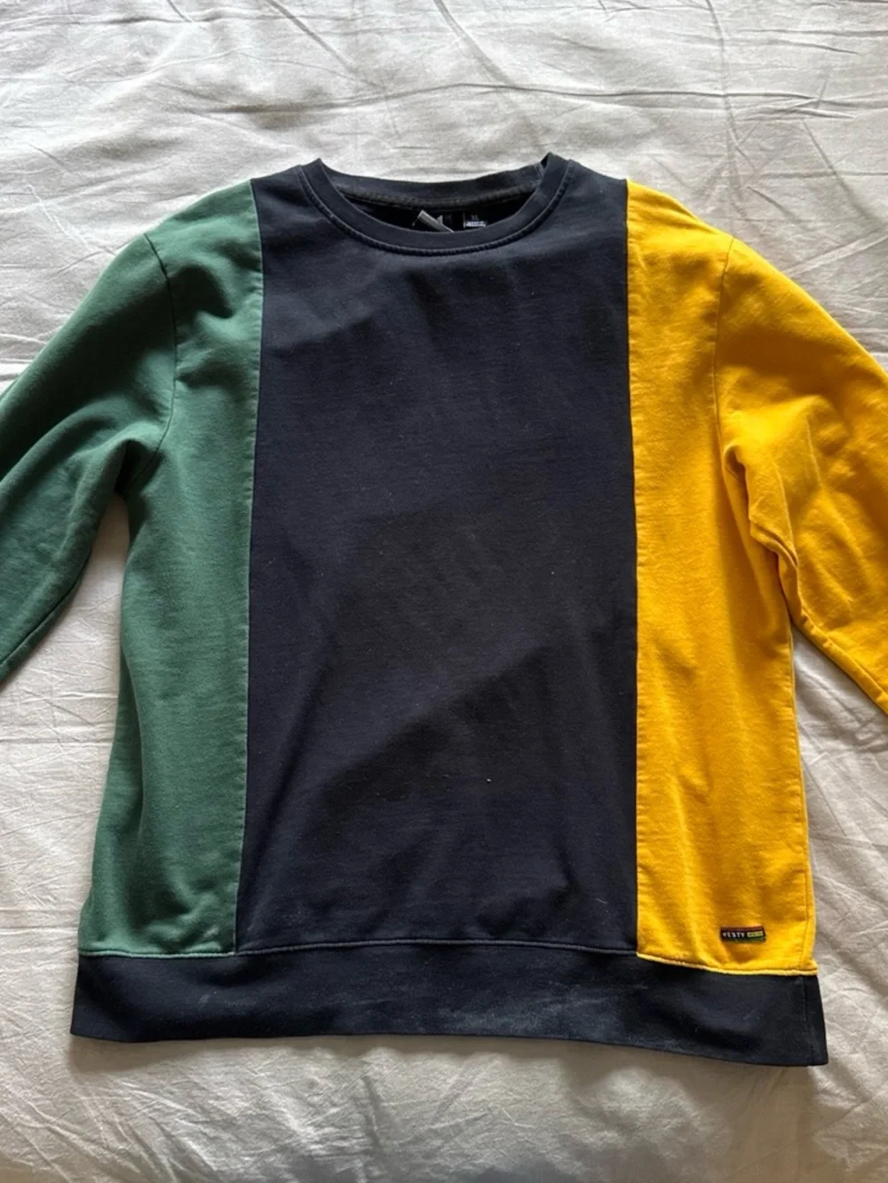 Colorblock Crewneck Sweater in Black, Green & Yellow